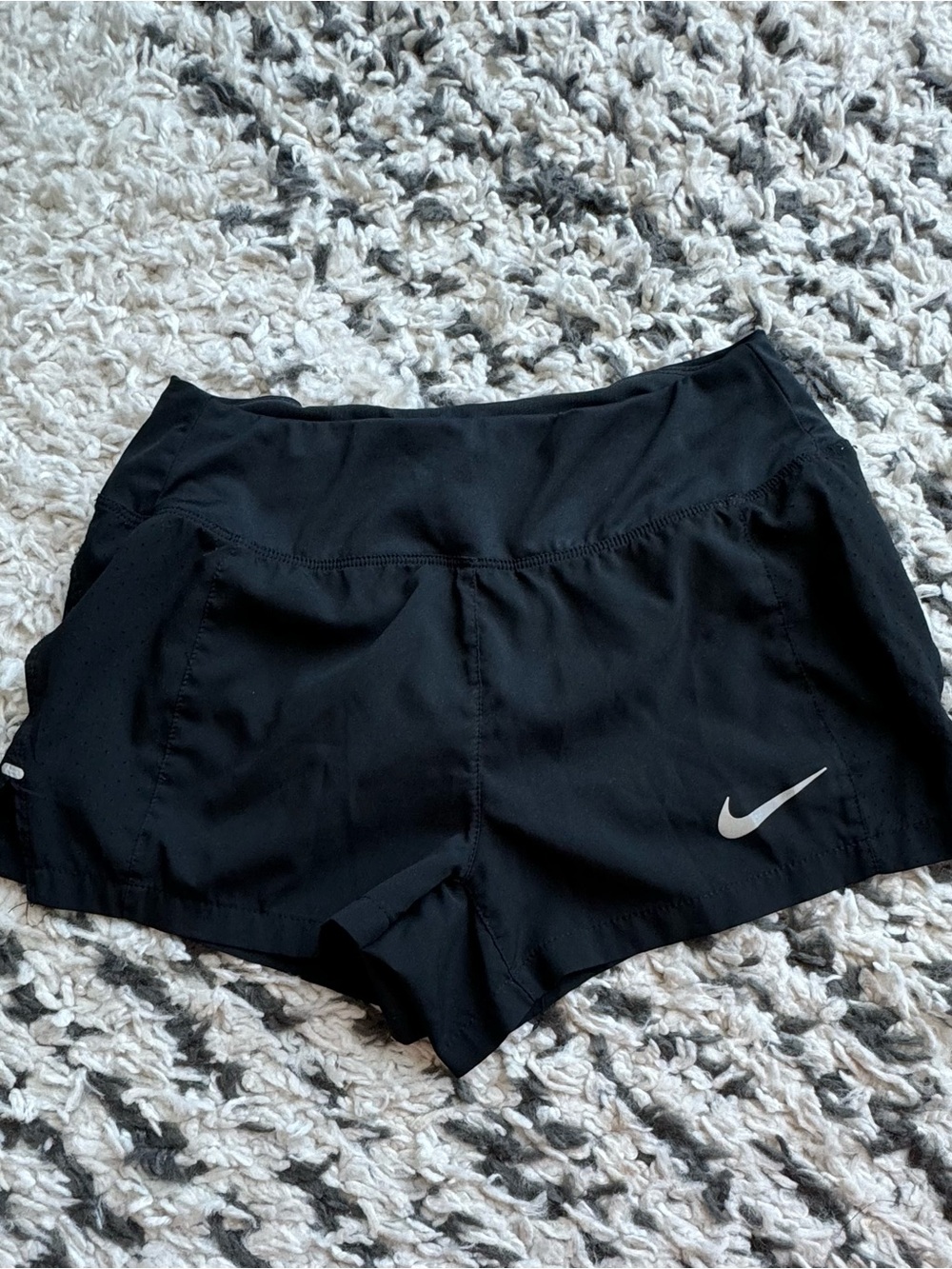 Nike Black Women's Athletic Shorts with Silver Swoosh